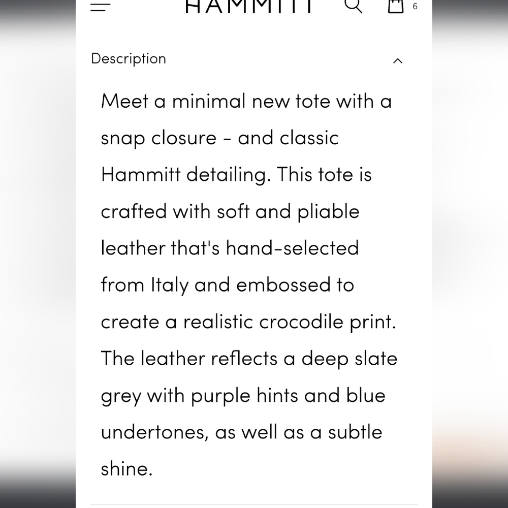 NWT, HAMMITT ANDERSON LARGE TOTE IN BLACK CROCODILE & GUNMETAL HARDWARE - Picture 11 of 16